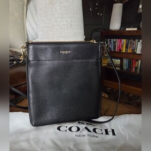 Coach Black Leather Crossbody with Gold Accents